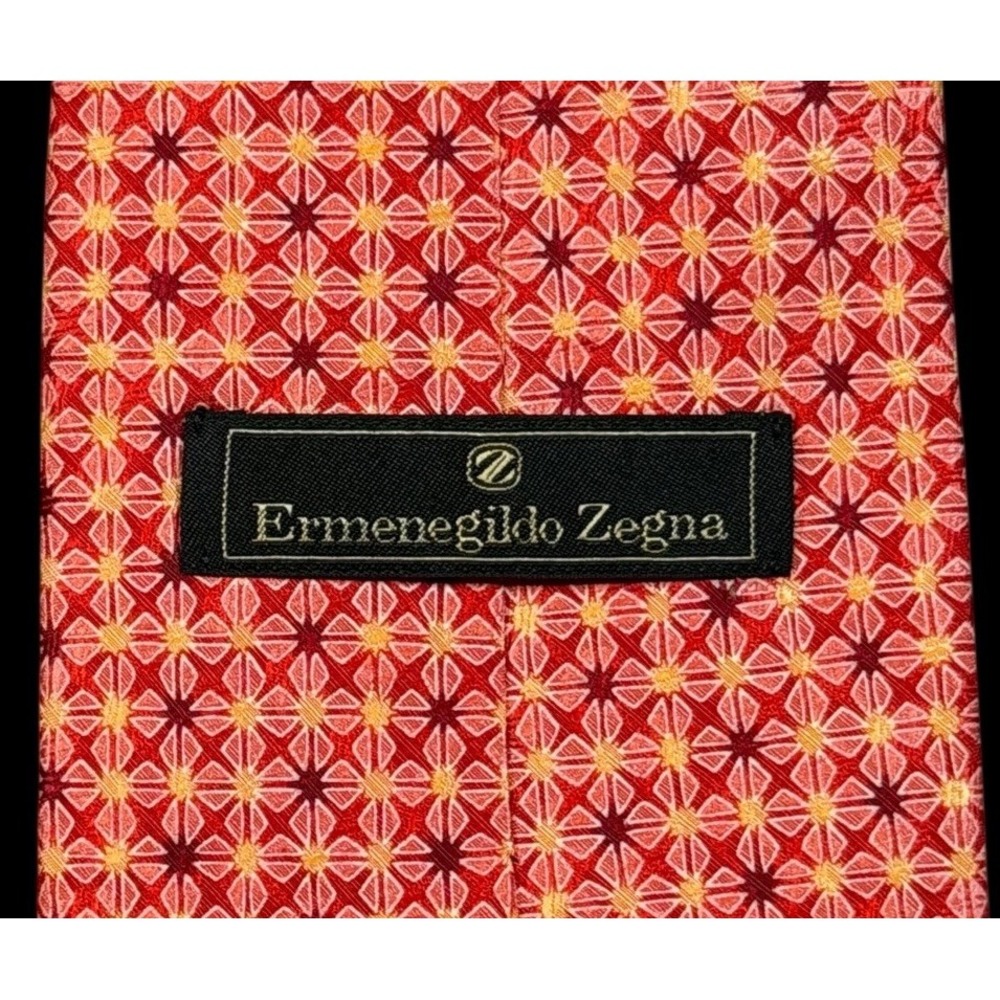 Ermenegildo Zegna Pink Tie -2 Tone Red Yellow Floral Pattern 100% Silk Italy Tie